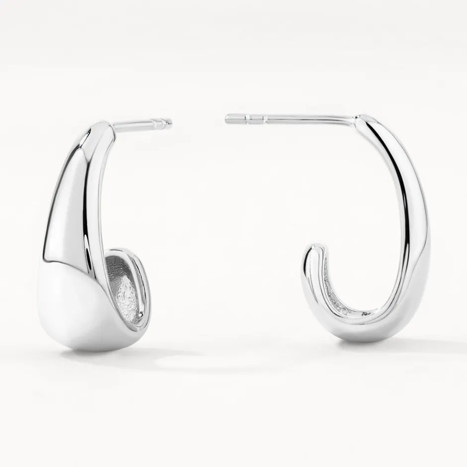 Fashion Dome Half Hoop Stud Earrings in Silver 925 Sterling Silver | Earrings