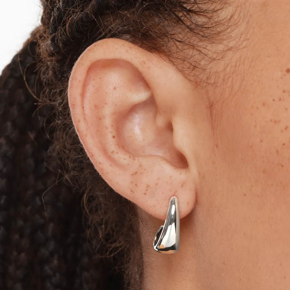 Fashion Dome Half Hoop Stud Earrings in Silver 925 Sterling Silver | Earrings