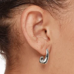 Fashion Dome Half Hoop Stud Earrings in Silver 925 Sterling Silver | Earrings
