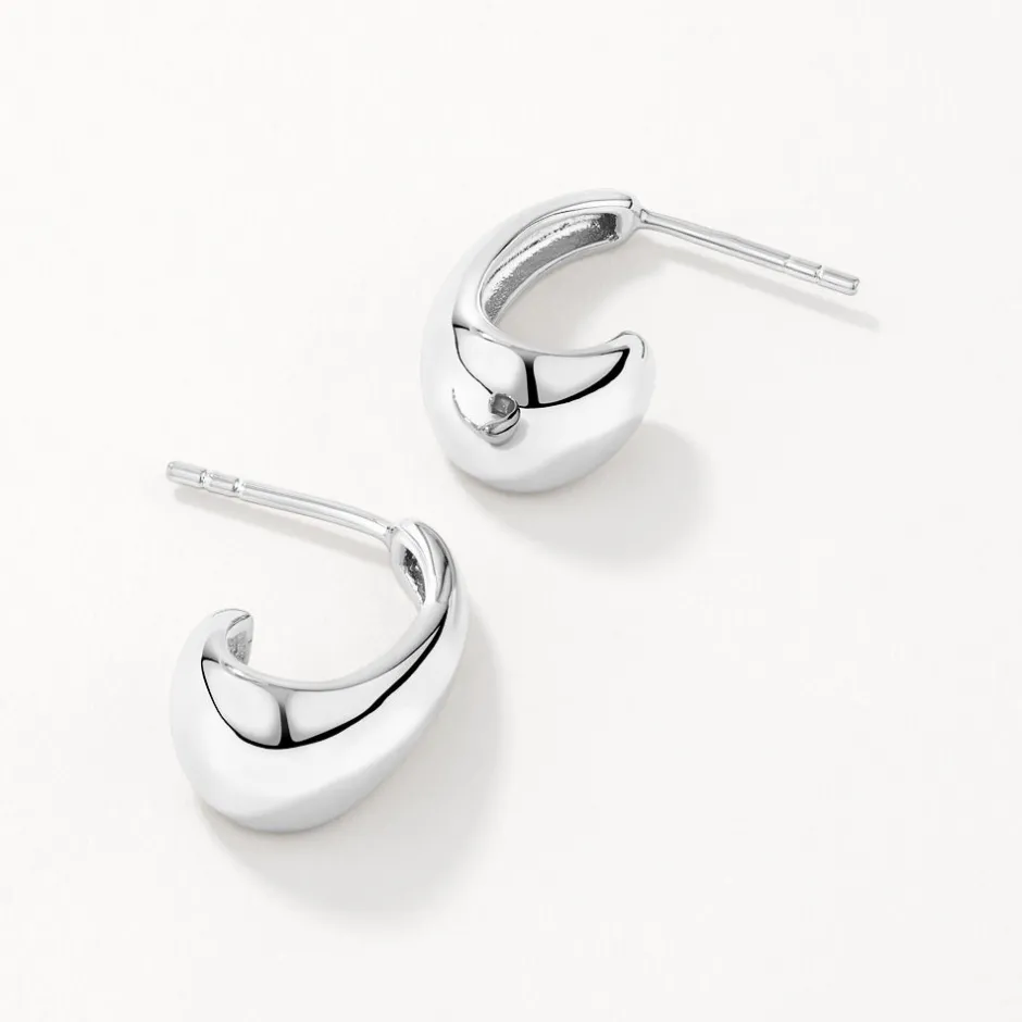 Fashion Dome Half Hoop Stud Earrings in Silver 925 Sterling Silver | Earrings