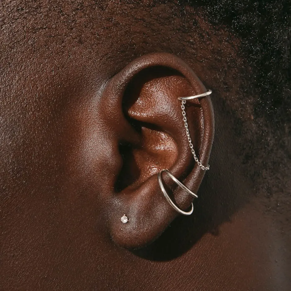Discount Double Band Single Ear Cuff in Silver 925 Sterling Silver | Earrings