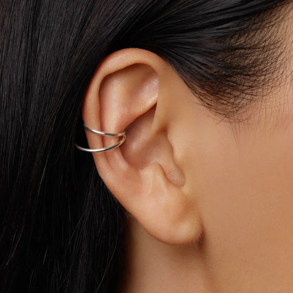 Discount Double Band Single Ear Cuff in Silver 925 Sterling Silver | Earrings