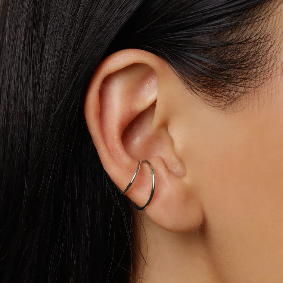 Discount Double Band Single Ear Cuff in Silver 925 Sterling Silver | Earrings