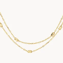 Clearance Double Chain Bead Station Necklace in 10k Gold Necklaces & Pendants | Chains