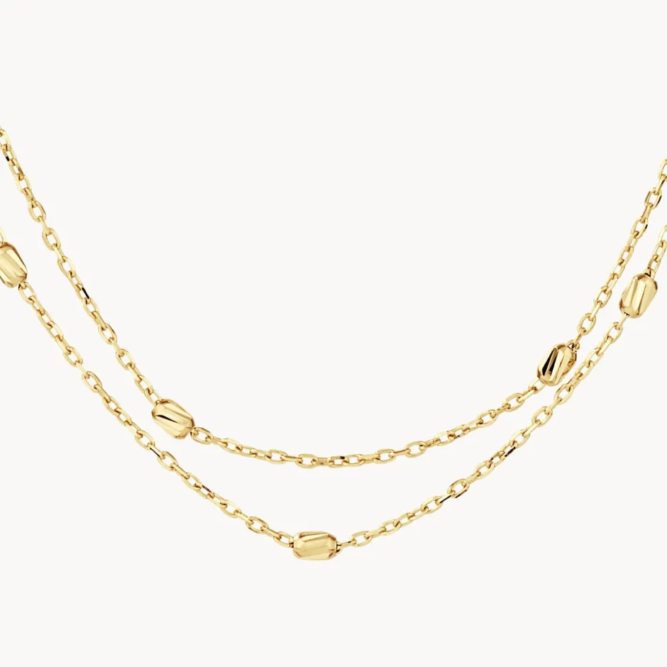 Clearance Double Chain Bead Station Necklace in 10k Gold Necklaces & Pendants | Chains