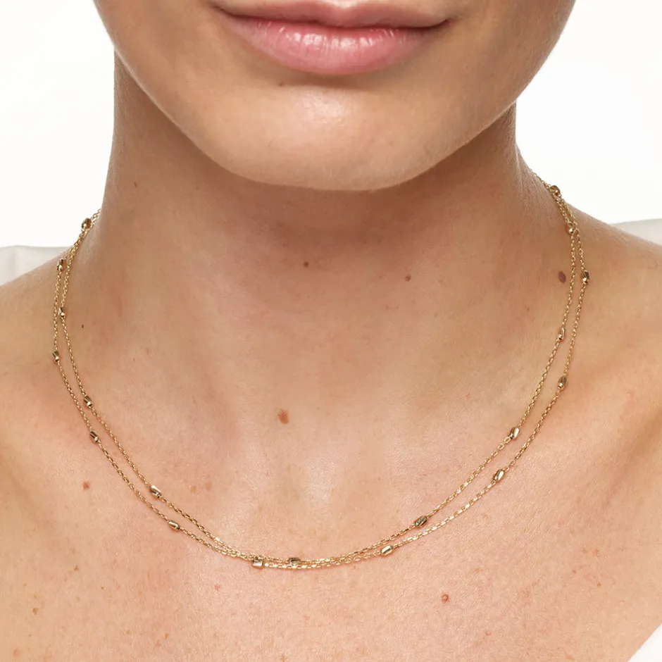 Clearance Double Chain Bead Station Necklace in 10k Gold Necklaces & Pendants | Chains