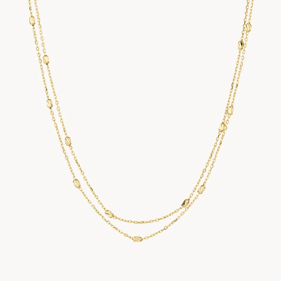 Clearance Double Chain Bead Station Necklace in 10k Gold Necklaces & Pendants | Chains