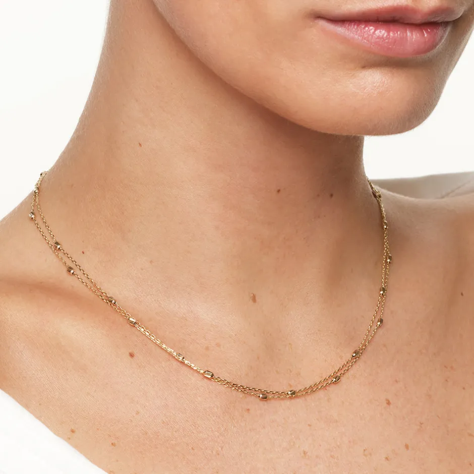 Clearance Double Chain Bead Station Necklace in 10k Gold Necklaces & Pendants | Chains
