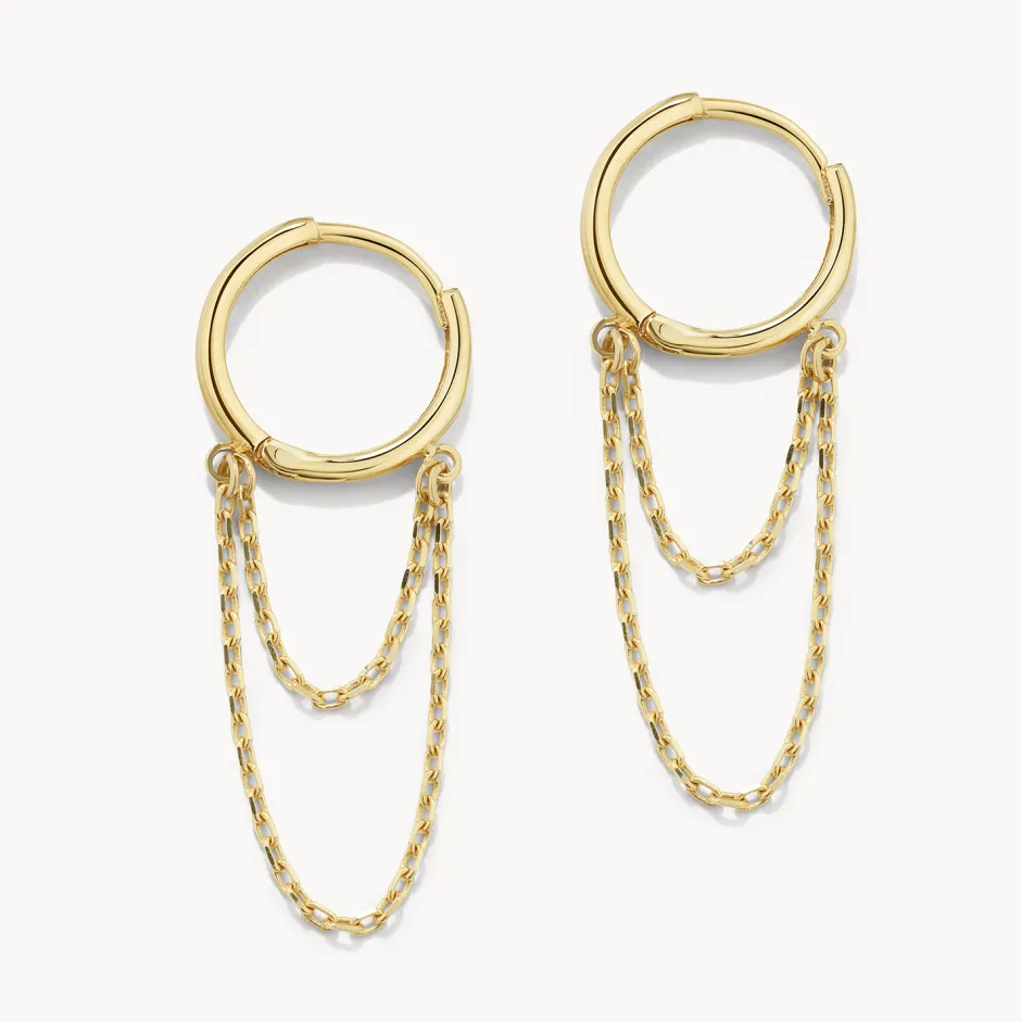 Sale Double Chain Huggie Earrings in 10k Gold 10k Gold | Unisex
