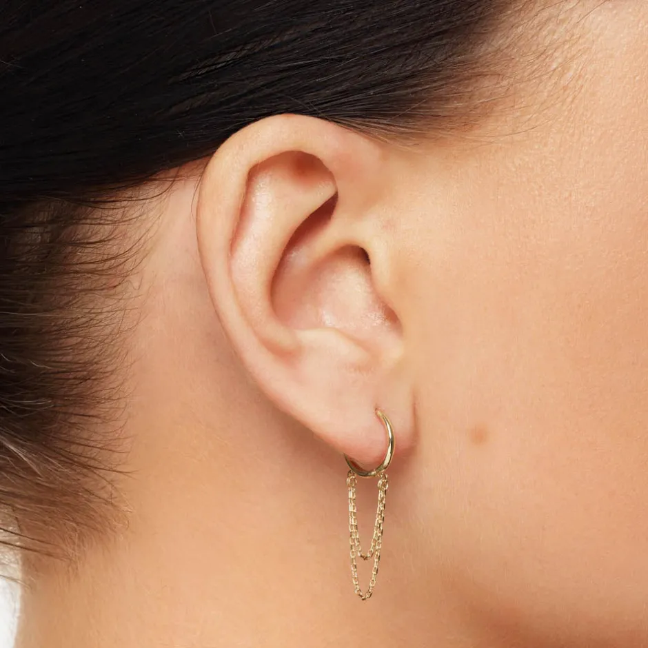 Sale Double Chain Huggie Earrings in 10k Gold 10k Gold | Unisex