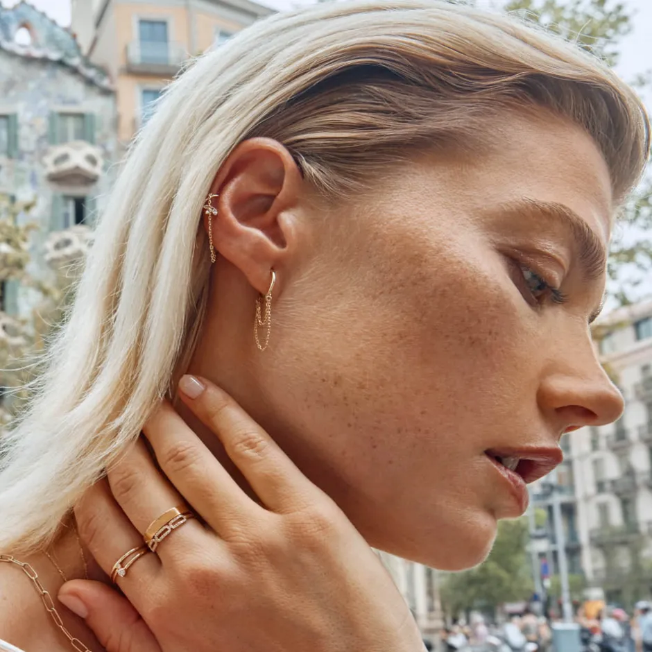 Sale Double Chain Huggie Earrings in 10k Gold 10k Gold | Unisex