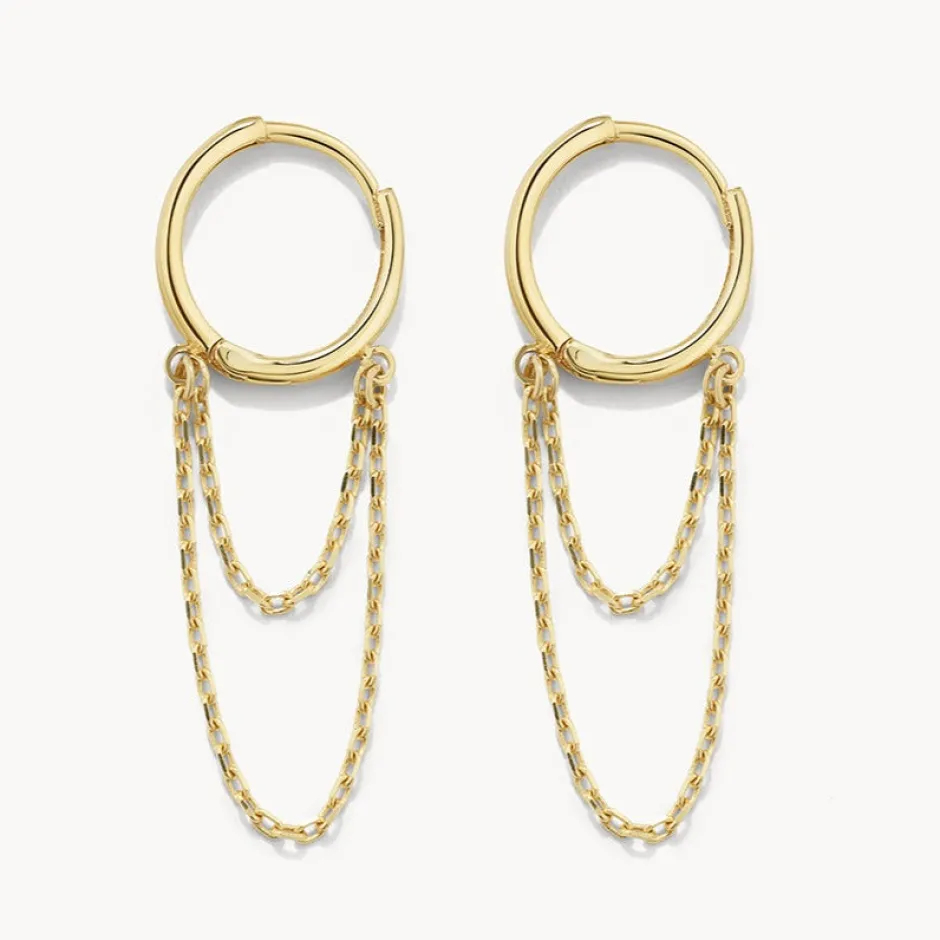 Sale Double Chain Huggie Earrings in 10k Gold 10k Gold | Unisex