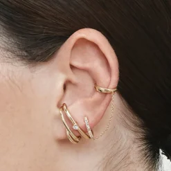 Online Double Lobe Cuff Huggie Earring in 10k Gold 10k Gold | Earrings