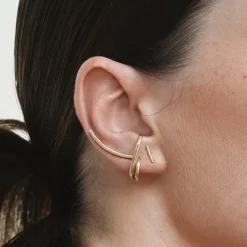 Online Double Lobe Cuff Huggie Earring in 10k Gold 10k Gold | Earrings