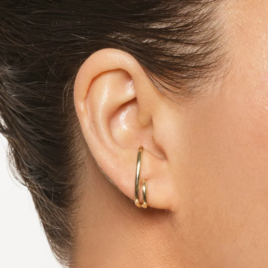 Online Double Lobe Cuff Huggie Earring in 10k Gold 10k Gold | Earrings