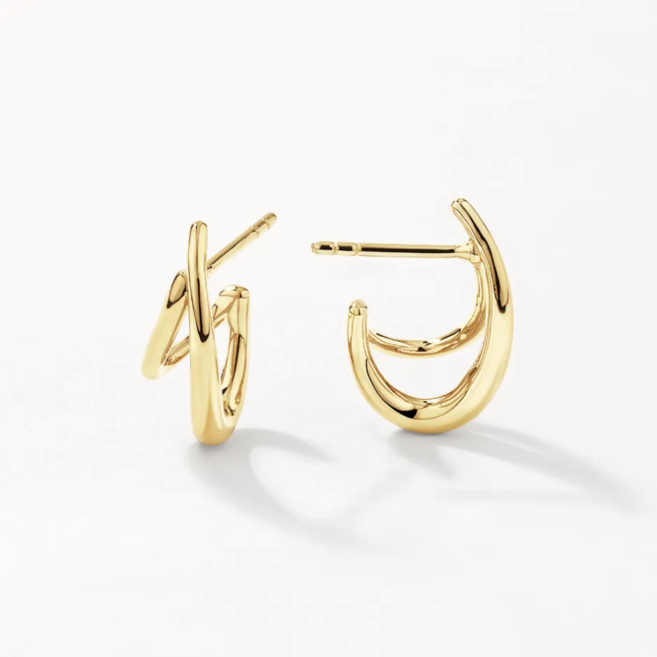 Fashion Double Split Hoop Stud Earrings in Gold 18k Fine Gold Plated | Earrings