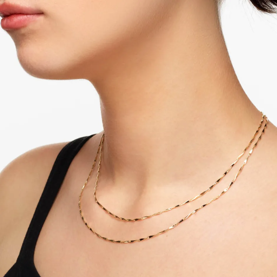 Online Double Twist Bar Link Chain Necklace in Gold 18k Fine Gold Plated | Necklaces & Pendants