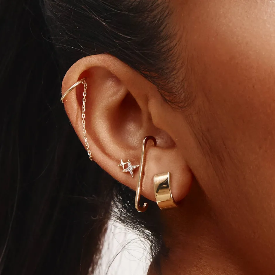 Online Drop Chain Single Ear Cuff in 10k Gold 10k Gold | Earrings