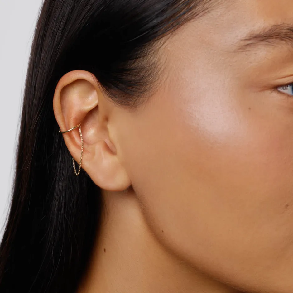 Online Drop Chain Single Ear Cuff in 10k Gold 10k Gold | Earrings