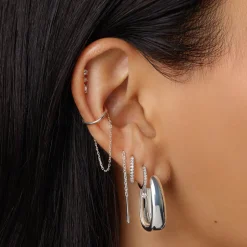 Clearance Drop Chain Single Ear Cuff in Silver 925 Sterling Silver | Earrings