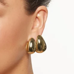 Outlet Drop Dome Hoops in Gold Best Selling Gifts | 18k Fine Gold Plated