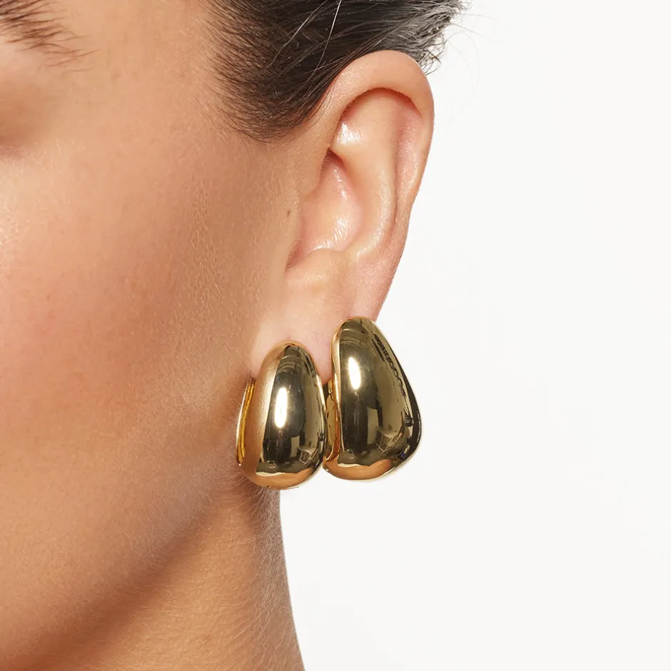 Outlet Drop Dome Hoops in Gold Best Selling Gifts | 18k Fine Gold Plated