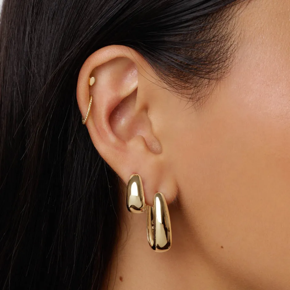 Sale Elongated Dome Hoops in Gold Under $150 | 18k Fine Gold Plated