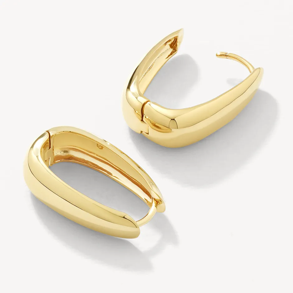 Sale Elongated Dome Hoops in Gold Under $150 | 18k Fine Gold Plated