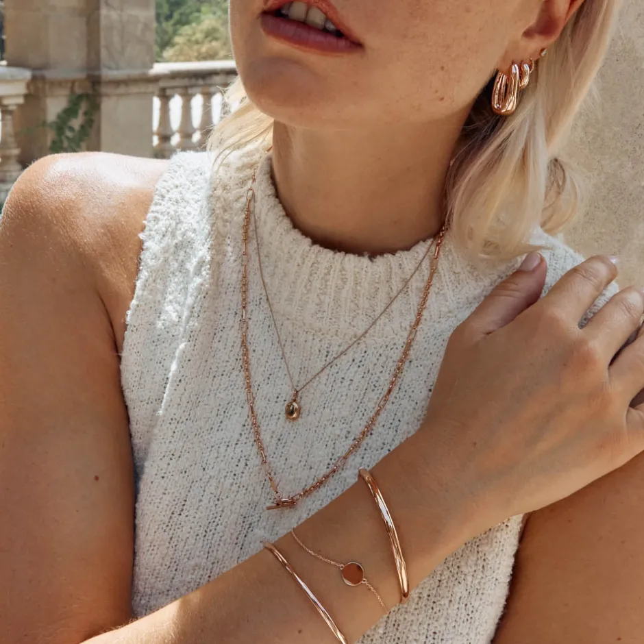 Online Elongated Dome Hoops in Rose Gold Under $150 | 18k Fine Rose Gold Plated