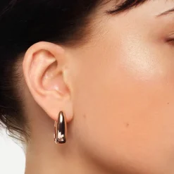 Online Elongated Dome Hoops in Rose Gold Under $150 | 18k Fine Rose Gold Plated
