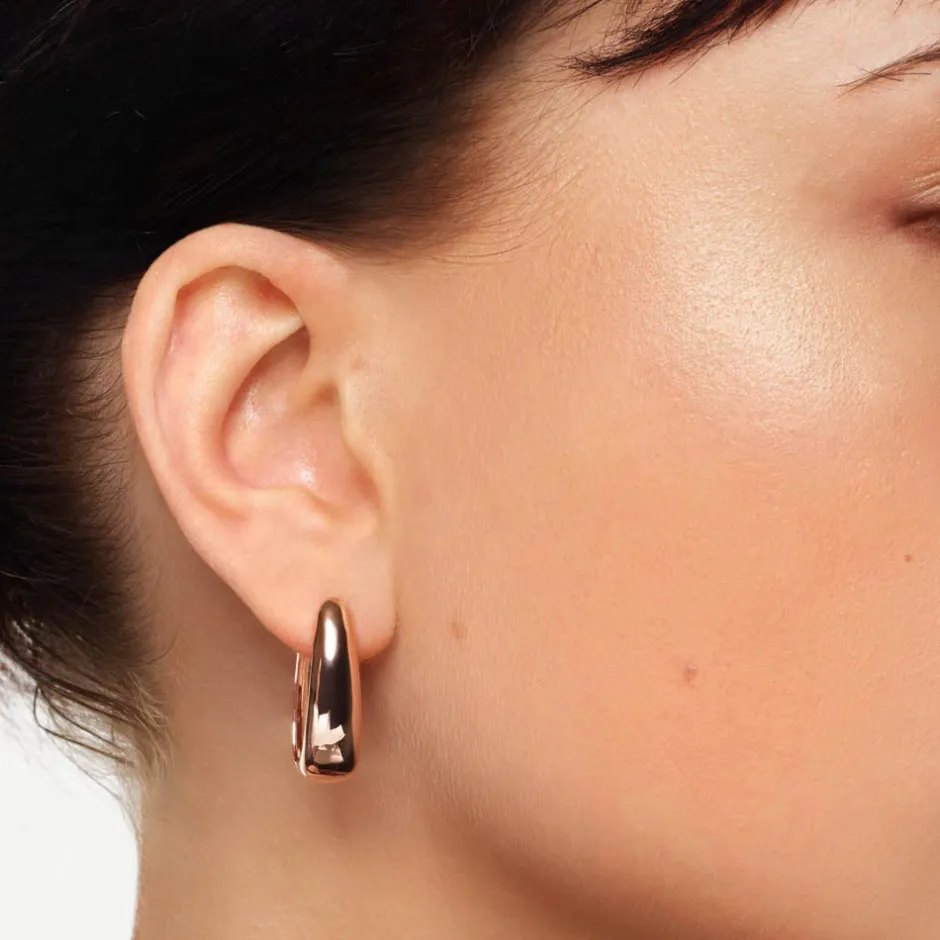 Online Elongated Dome Hoops in Rose Gold Under $150 | 18k Fine Rose Gold Plated