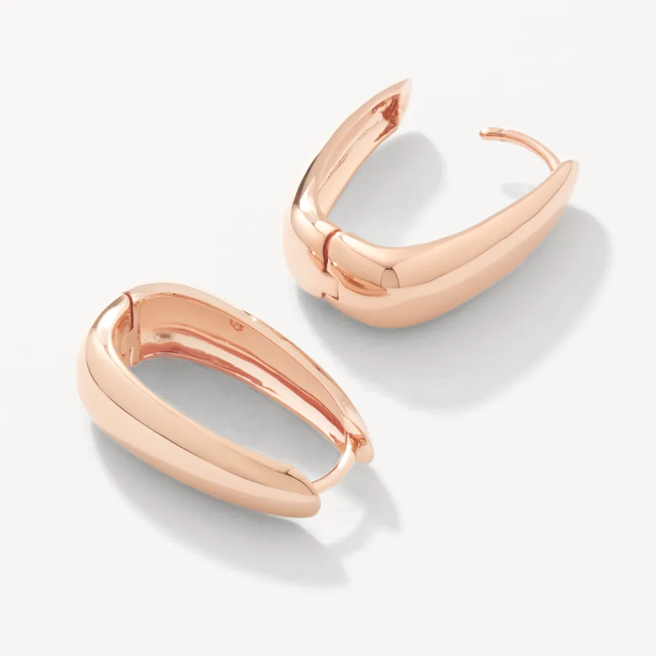 Online Elongated Dome Hoops in Rose Gold Under $150 | 18k Fine Rose Gold Plated