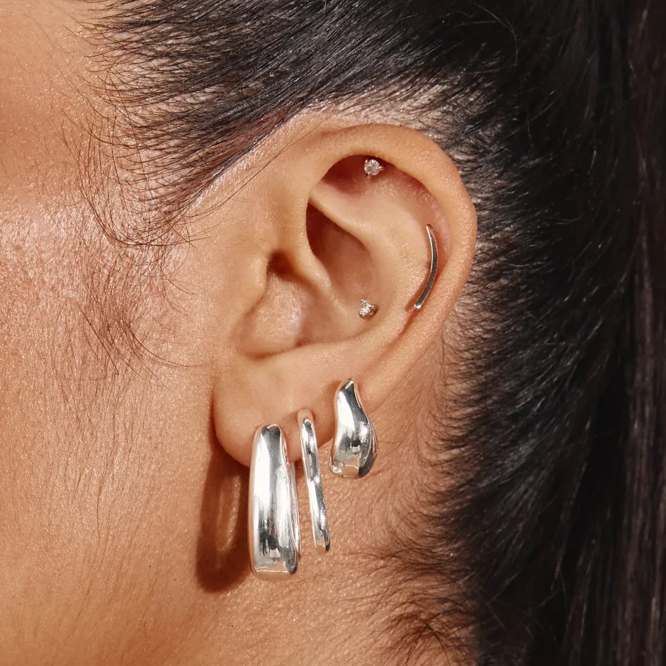Hot Elongated Dome Hoops in Silver Under $150 | 925 Sterling Silver