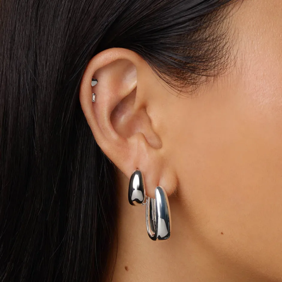 Hot Elongated Dome Hoops in Silver Under $150 | 925 Sterling Silver