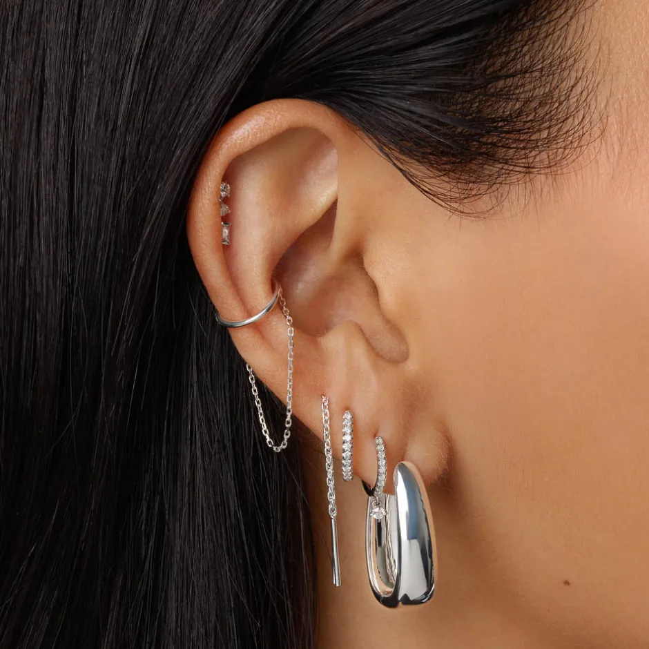 Hot Elongated Dome Hoops in Silver Under $150 | 925 Sterling Silver