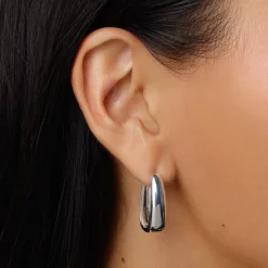 Hot Elongated Dome Hoops in Silver Under $150 | 925 Sterling Silver
