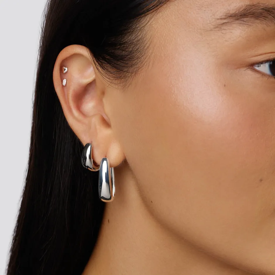 Hot Elongated Dome Hoops in Silver Under $150 | 925 Sterling Silver