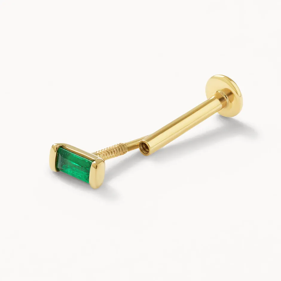 Outlet Emerald Baguette Helix Single Stud Earring in 10k Gold Natural Gemstones | 10k Gold
