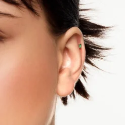 Outlet Emerald Baguette Helix Single Stud Earring in 10k Gold Natural Gemstones | 10k Gold