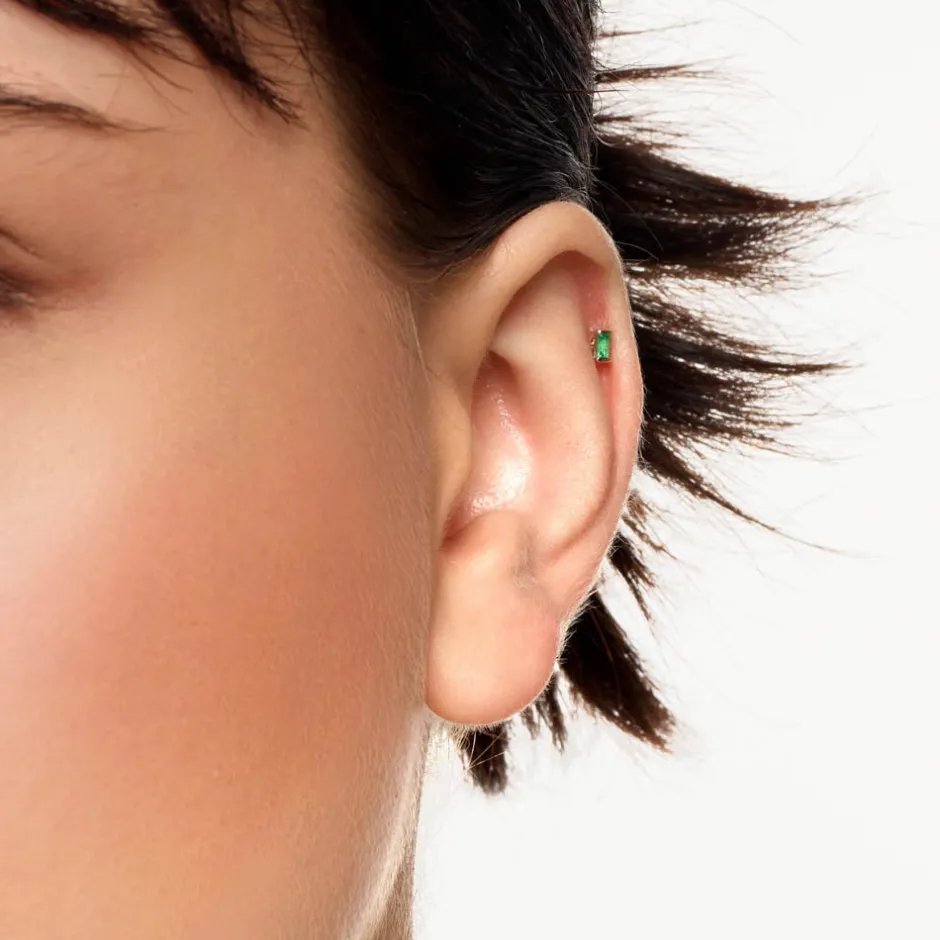 Outlet Emerald Baguette Helix Single Stud Earring in 10k Gold Natural Gemstones | 10k Gold