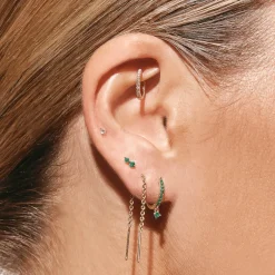 Hot Emerald Drop Single Huggie Earring in 10k Gold Birthstone Jewellery | Natural Gemstones