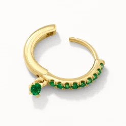 Hot Emerald Drop Single Huggie Earring in 10k Gold Birthstone Jewellery | Natural Gemstones