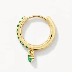 Hot Emerald Drop Single Huggie Earring in 10k Gold Birthstone Jewellery | Natural Gemstones