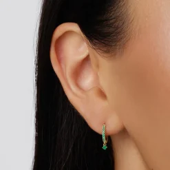 Hot Emerald Drop Single Huggie Earring in 10k Gold Birthstone Jewellery | Natural Gemstones