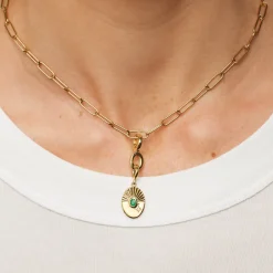 Best Emerald Sunray Oval Pendant in Gold 18k Fine Gold Plated | Personalisation