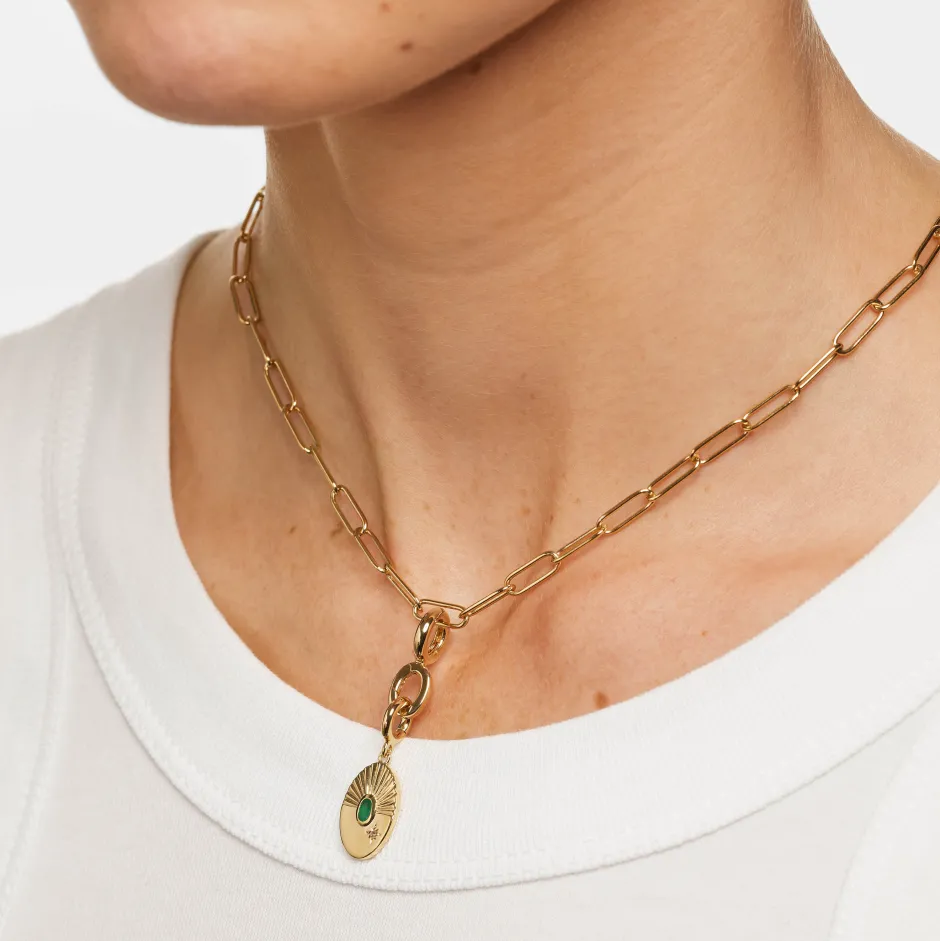 Best Emerald Sunray Oval Pendant in Gold 18k Fine Gold Plated | Personalisation