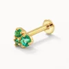 Hot Emerald Trio Helix Single Stud Earring in 10k Gold Natural Gemstones | 10k Gold