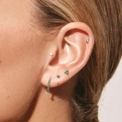 Hot Emerald Trio Helix Single Stud Earring in 10k Gold Natural Gemstones | 10k Gold