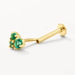 Hot Emerald Trio Helix Single Stud Earring in 10k Gold Natural Gemstones | 10k Gold