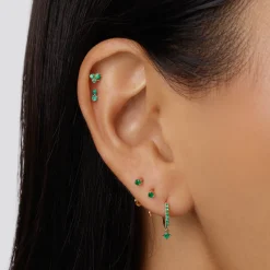 Online Emerald Twin Cluster Helix Single Stud Earring in 10k Gold Birthstone Jewellery | Natural Gemstones